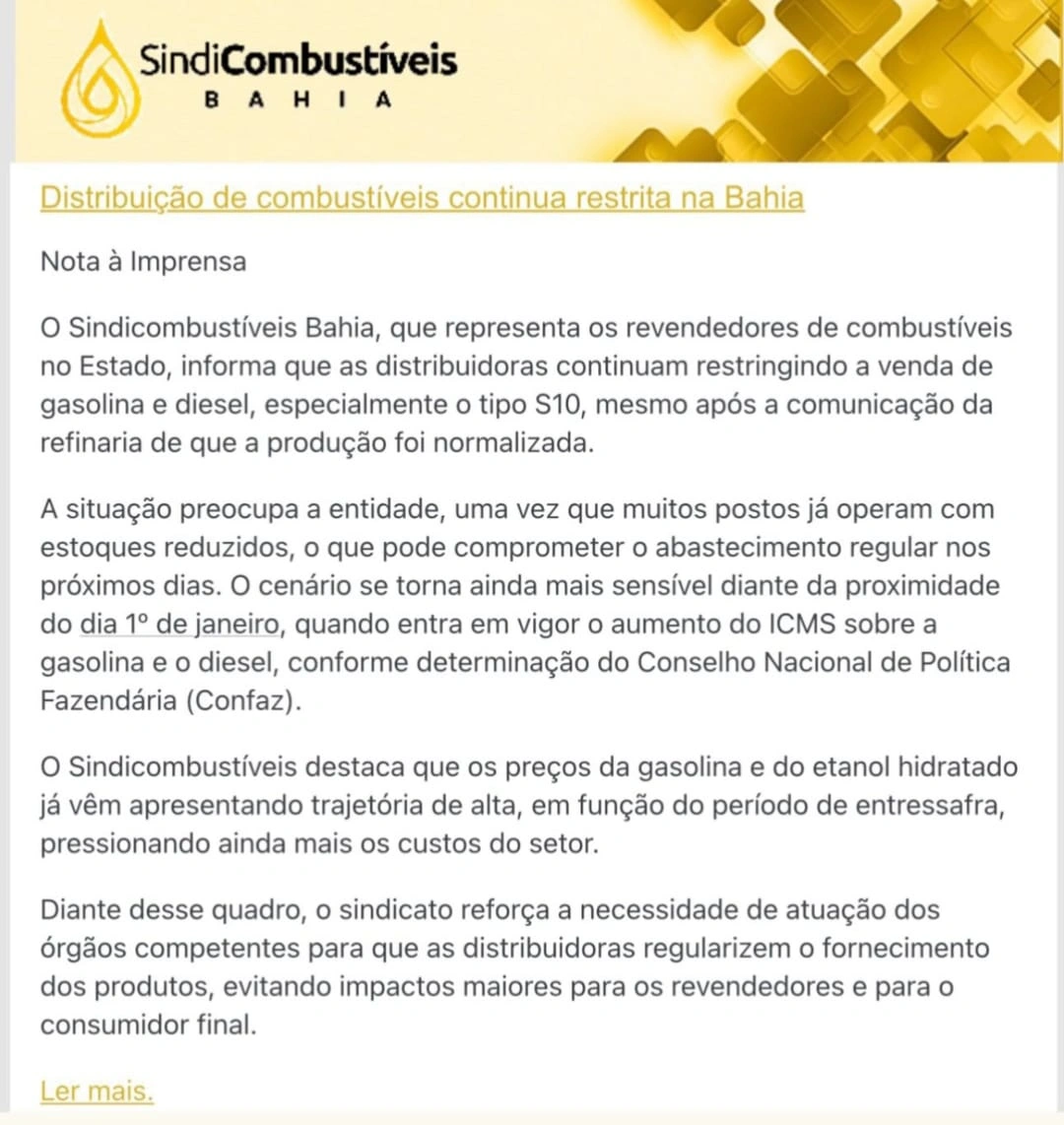 Postos da Bahia enfrentam risco de desabastecimento com restrição na venda de combustíveis