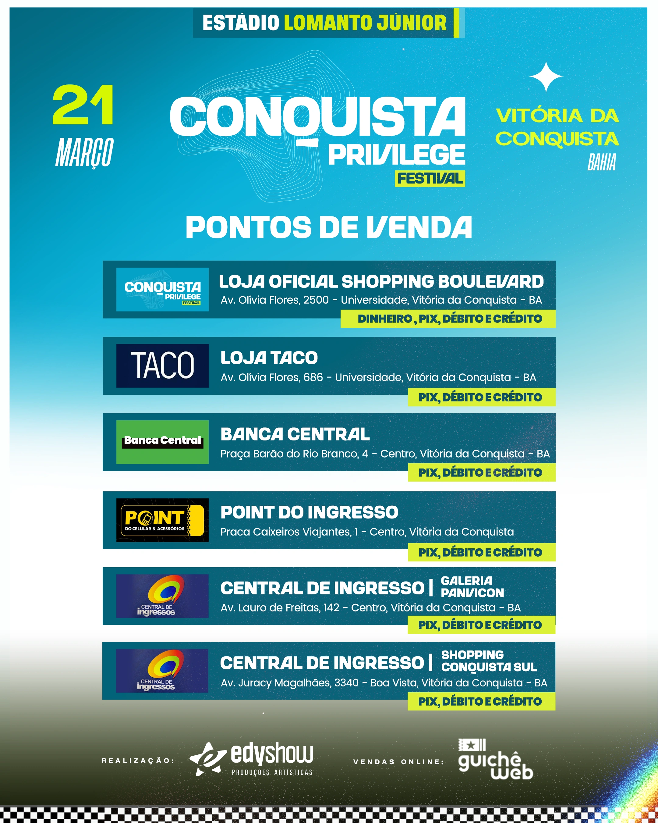 Conquista Privilege Festival terá pontos de venda físicos e online em Vitória da Conquista