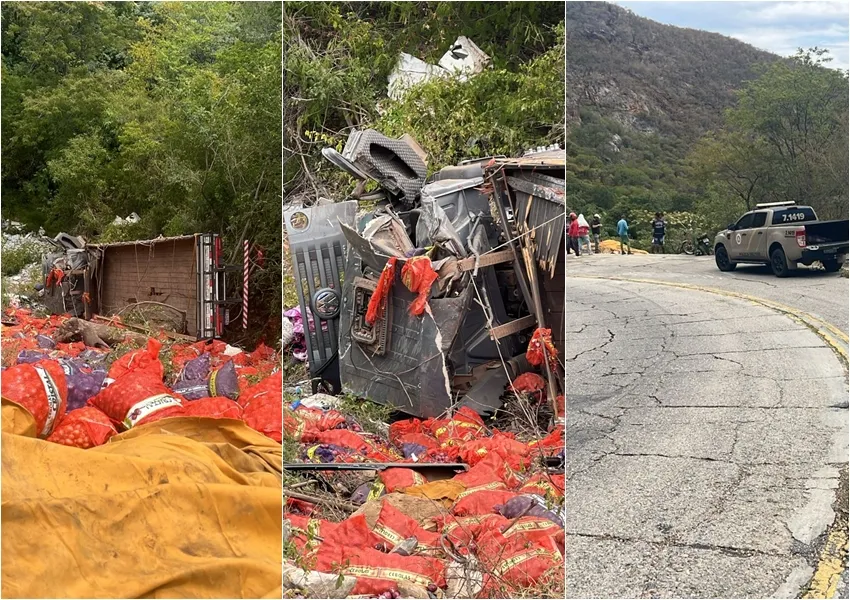Caminhão capota na Serra das Almas, entre Rio de Contas e Livramento