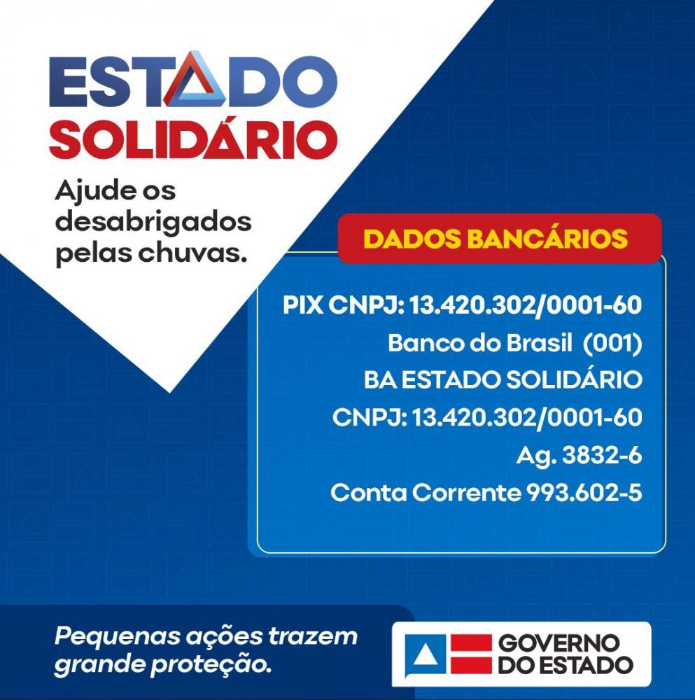 Governo do Estado disponibiliza conta bancária para doações; confira dados