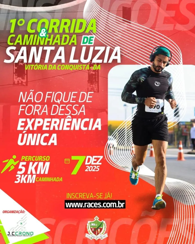 Vitória da Conquista se prepara para a Corrida e Caminhada de Santa Luzia no dia 7 de dezembro
