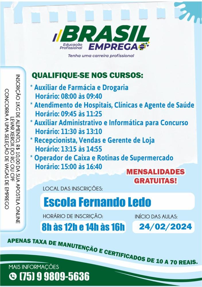 Projeto Mais Brasil oferece diversos cursos para população de Livramento de Nossa Senhora