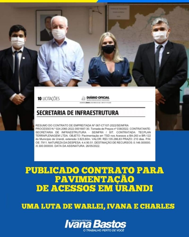 Ivana e Warlei garantem obra de infraestrutura em Urandi