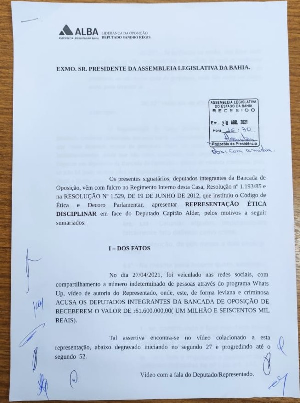 Oposição na Alba protocola representação contra Capitão Alden