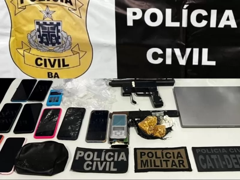 Três suspeitos de tráfico são presos durante operação no interior da BA; submetralhadora e drogas são apreendidas