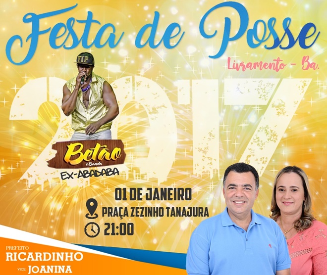 Festa de posse de Ricardinho e Joanina terá como Atração Betão ex Abadaba