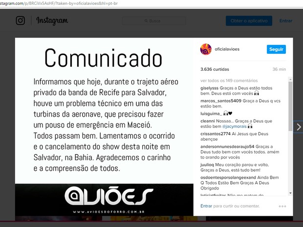 Problema técnico' em avião cancela show do Aviões em camarote na BA