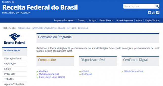 Receita libera programa do Imposto de Renda 2017