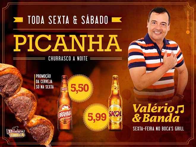 Nesta sexta feira tem Valério e Banda no Boca's Grill