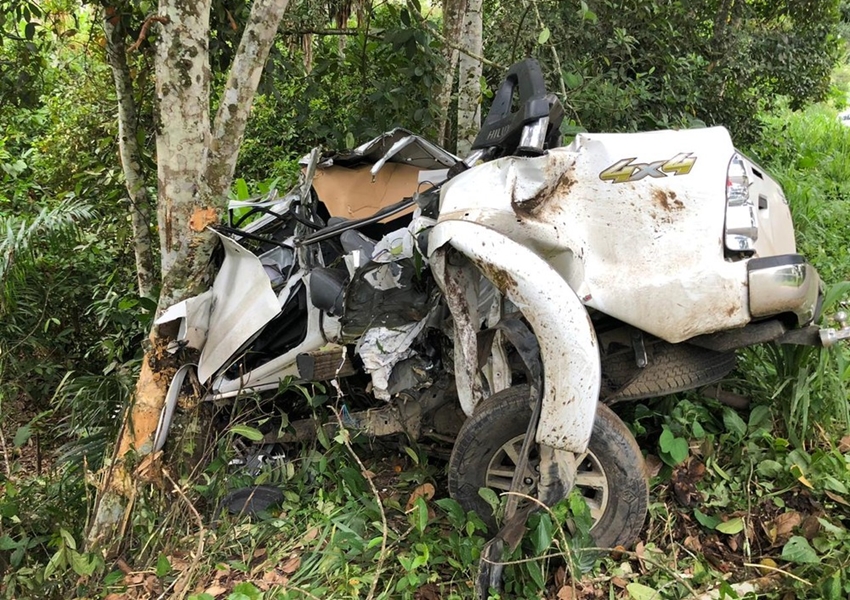 Ubatã: Homem morre e outro fica ferido após caminhonete sair de pista e bater em árvore