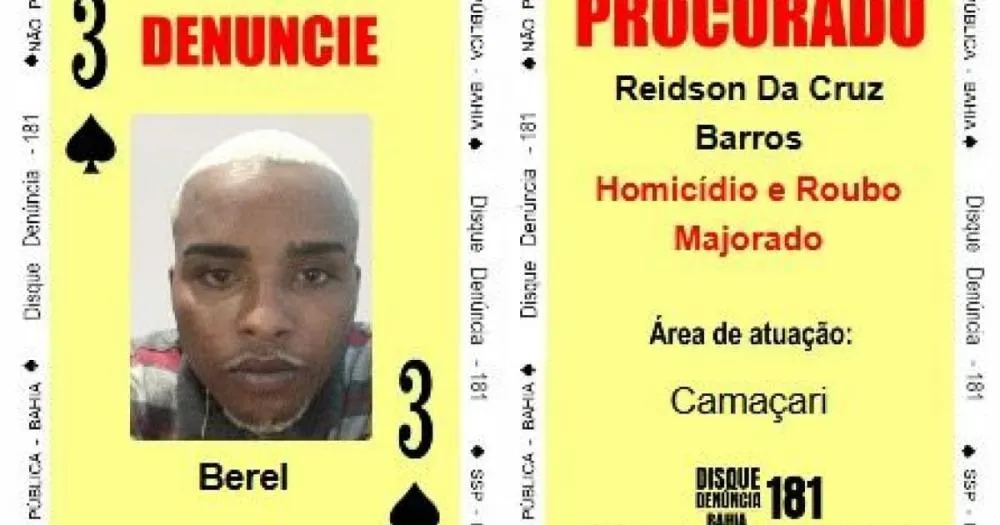 'Berel', braço de facção baiana, entra no Baralho do Crime da SSP-BA