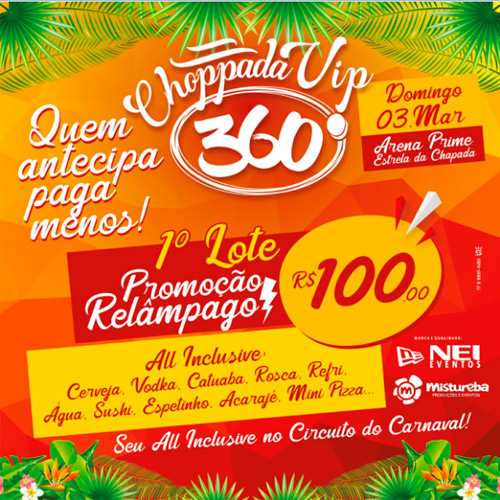 Carnaval de Rio de Contas: adquira seu ingresso da Choppada Vip 360° com preço promocional no 1º lote