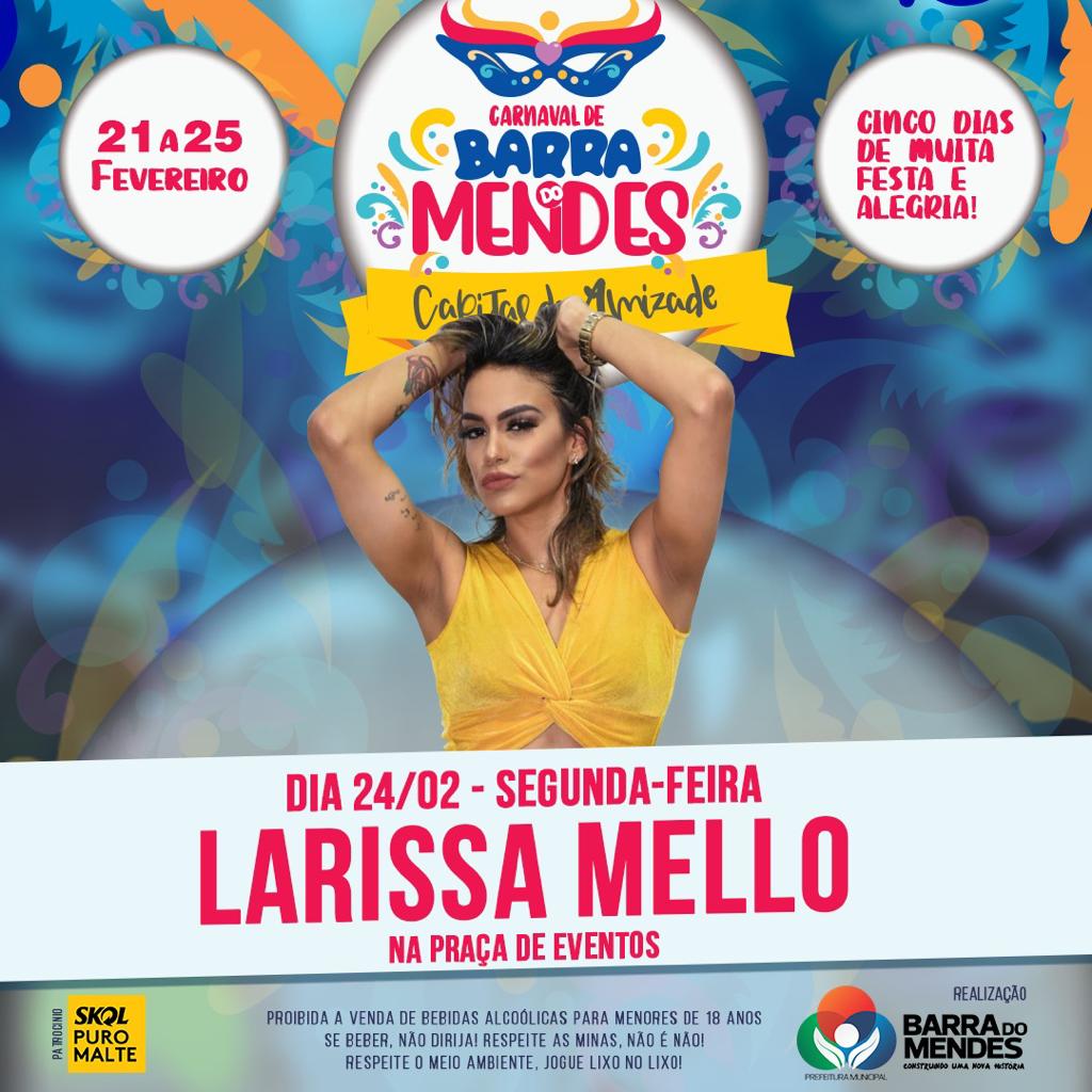 Larissa Mello se apresentará no  Carnaval de Barra do Mendes no dia 24