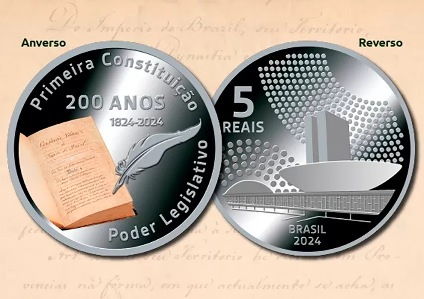 Moeda de prata em homenagem aos 200 anos da primeira Constituição brasileira é lançada