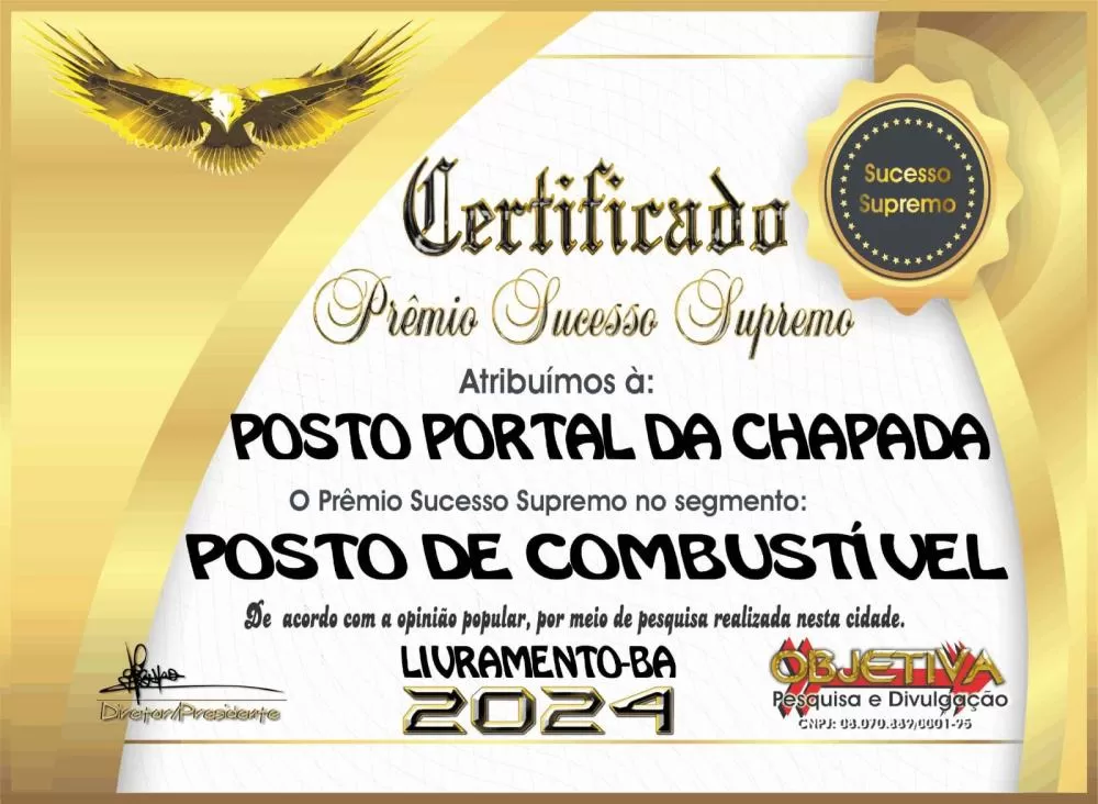 Posto Portal da Chapada recebe Prêmio Sucesso Supremo pelo quinto ano consecutivo