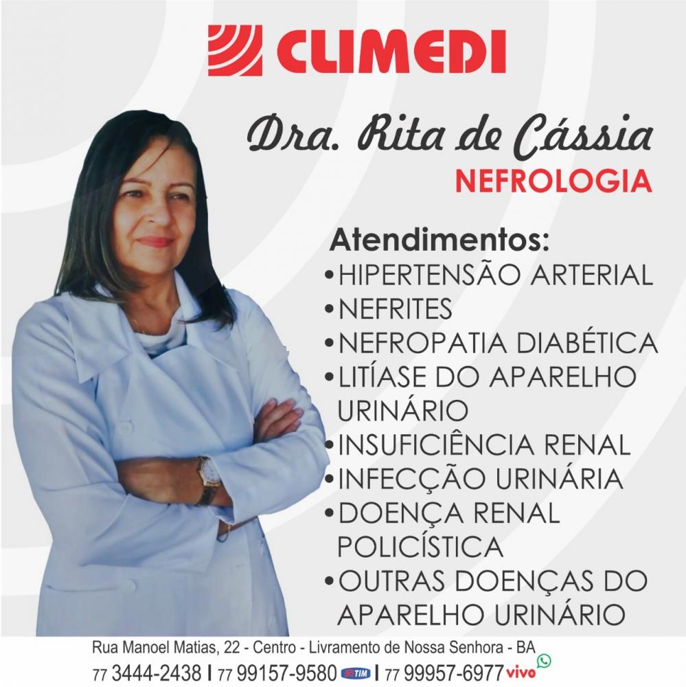Climedi: Drª Rita de Cássia Nefrologista atenderá nesta quarta-feira  (20)