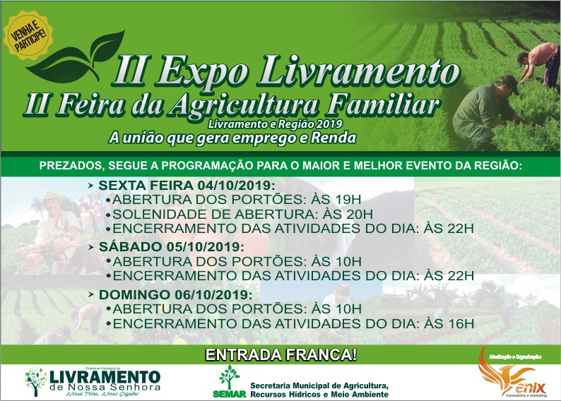 II Expo Livramento e II Feira da Agricultura Familiar de Livramento e Região acontecerá de 04 a 06 de outubro
