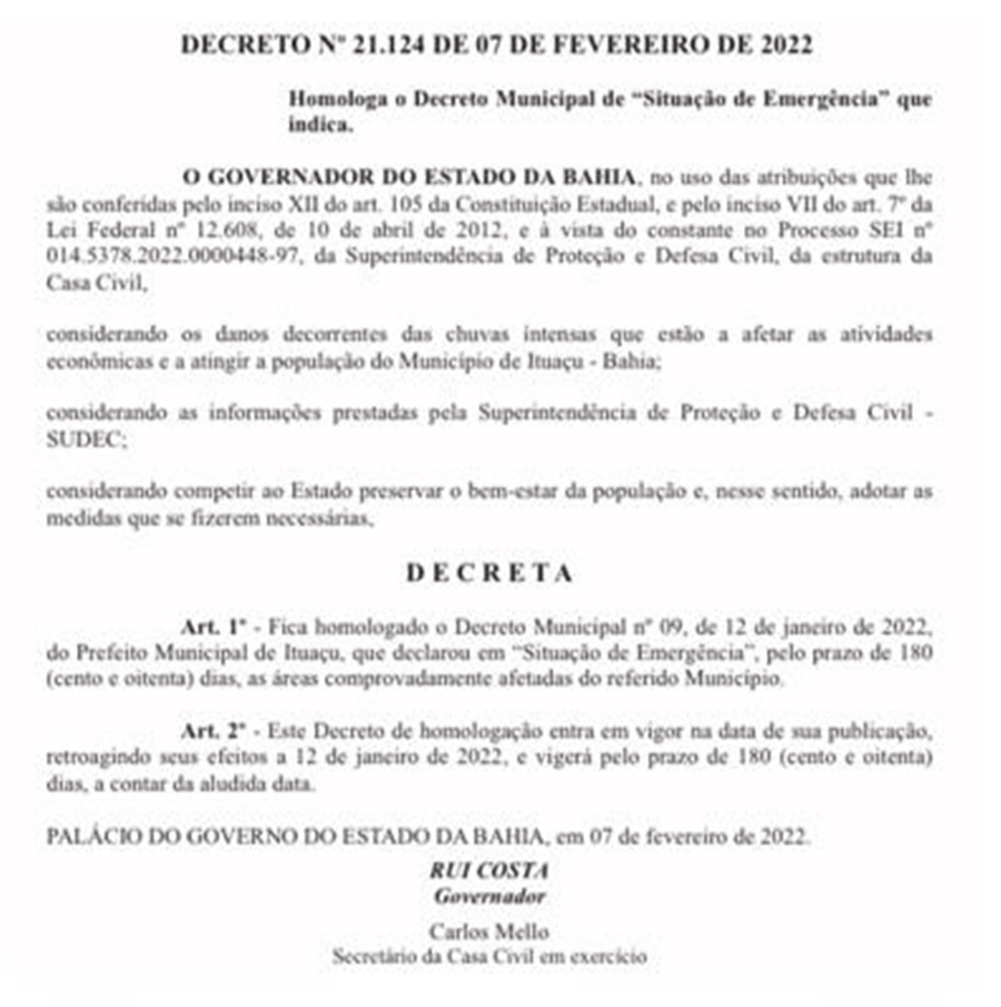 Governo do Estado homologa situação de emergência em Ituaçu e Ibotirama
