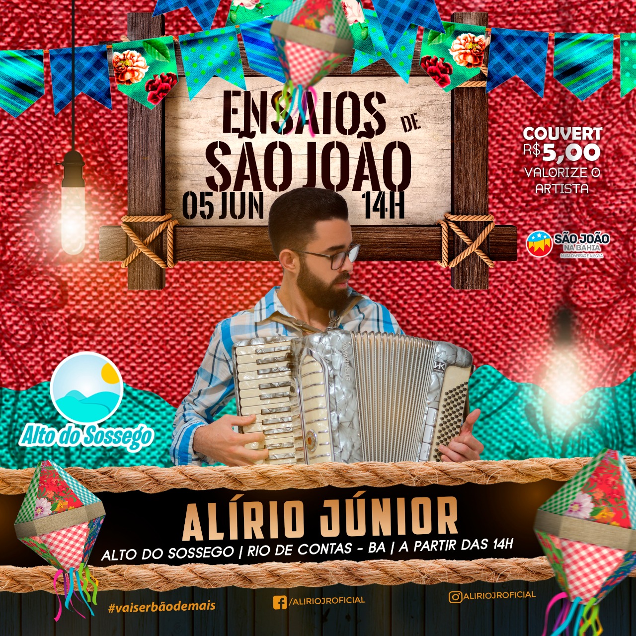 Ensaios de São João: 05 de junho tem Alírio Júnior no Alto do Sossego em Rio de Contas