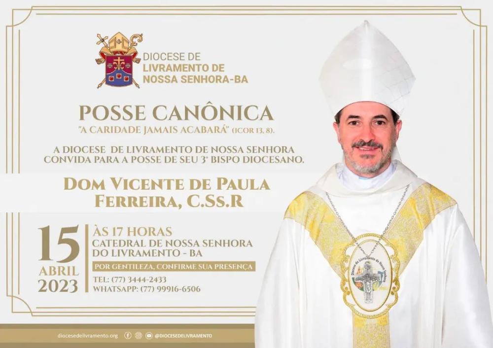 Solene Cerimônia de Posse Canônica de Dom Vicente de Paula Ferreira será realizada em abril