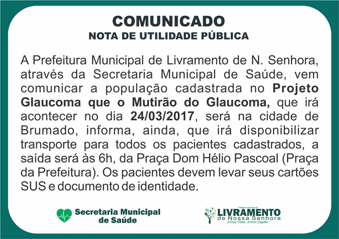Comunicado da Prefeitura Municipal de Livramento