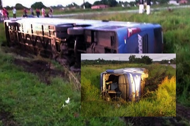 Ônibus tomba após desviar de animal na pista e deixa 7 passageiros feridos